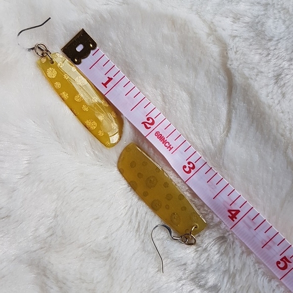 Lightweight yellow earrings with gold coloured polka dots | EUC - Picture 4 of 4